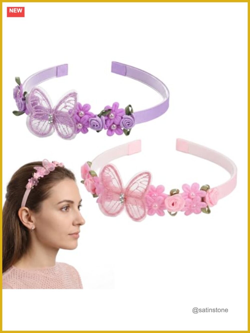 Butterfly Flower Headband Set Non Slip Floral Hair Bands